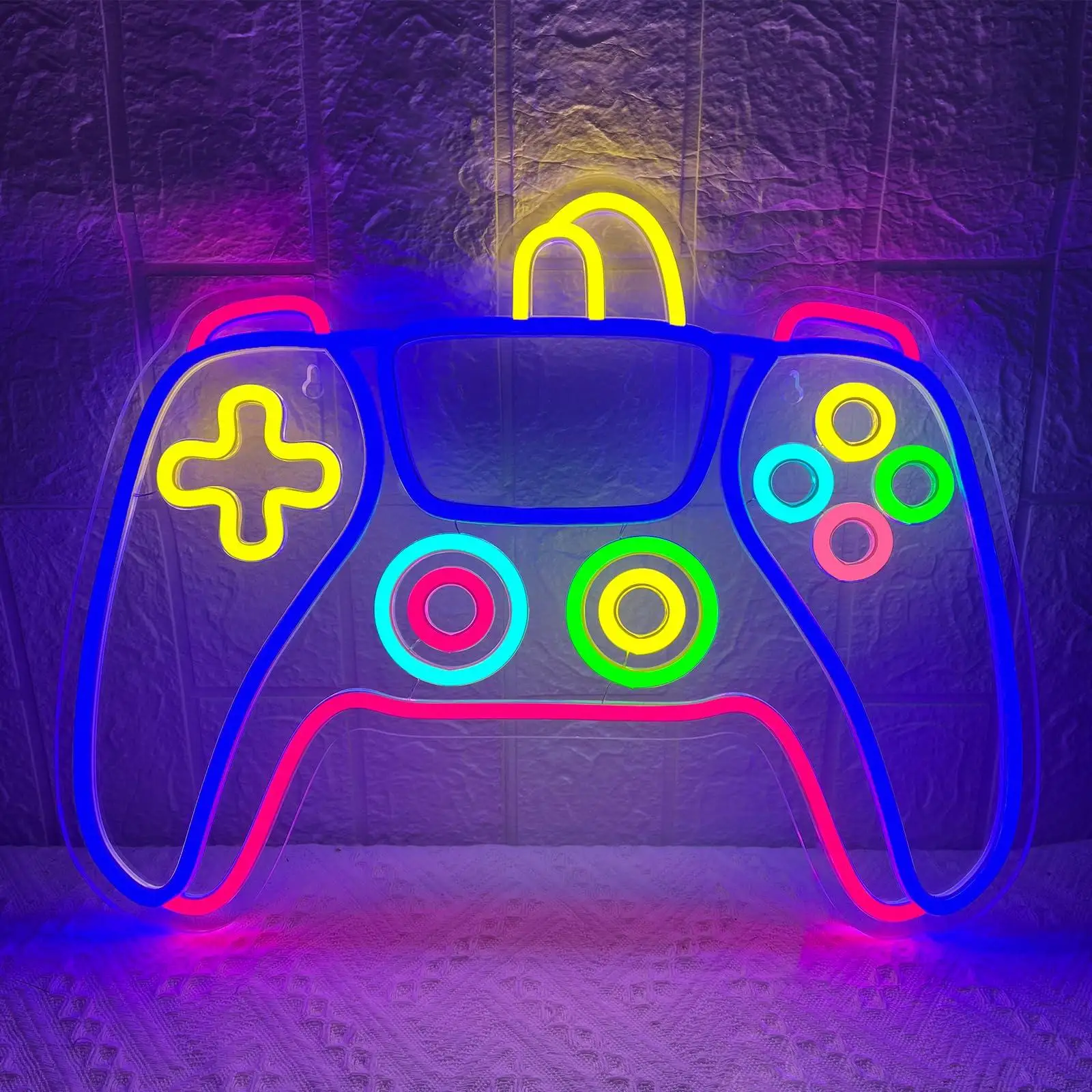 Gamer Neon Sign Colorful Gaming Controller Dimmable Gamepad Shaped Led Light Up Sign for Teens Boys Bedroom Men Caves Home Party