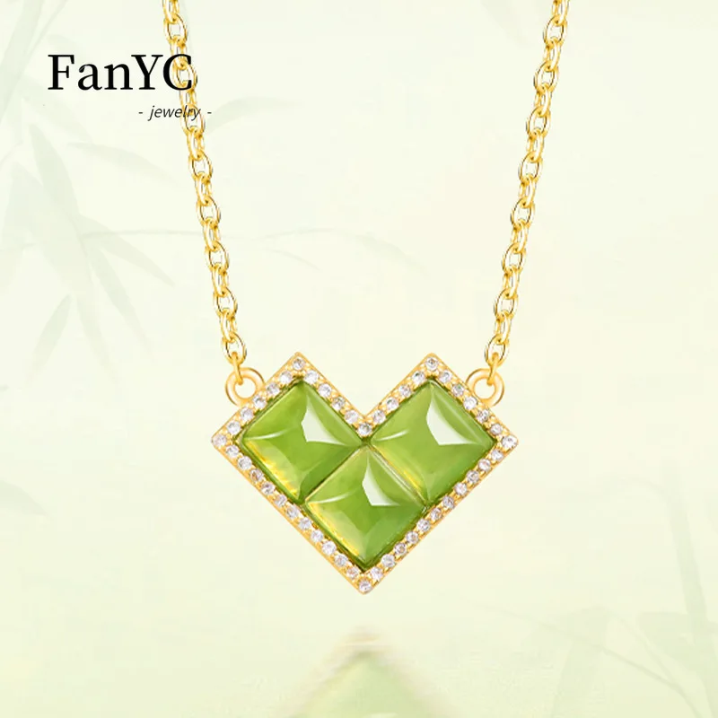 

Natural Hetian Jade Heart-Shaped Pendant Sterling Silver S925 Setting Exquisite Luxury Jadeite Necklace Ladies' Gift
