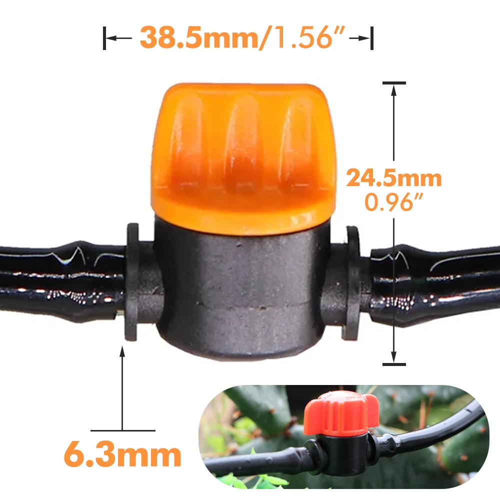 10PCS 1/4'' Barbed Mini Valve Plastic Shut Off Coupling Valve Garden Water Hose Connector for 4/7mm Greenhouse Irrigation Pipe