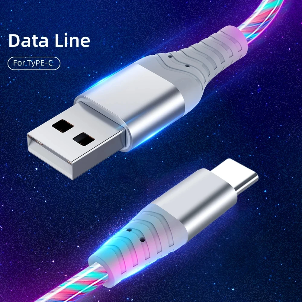 Glowing Cable LED Illuminated Flow Micro USB Type C Cable For iPhone 11 Pro Samsung S8 S9 Huawei Data Charging USB C Charge Wire