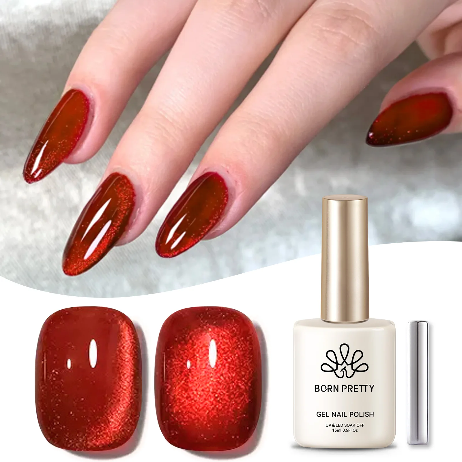 BORN PRETTY 15ml Wishing Apple Cat Magnetic Gel Ultra Shine Dark Red Series Soak Off UV Gel Nail Art Varnish Syrup Nail Supplies