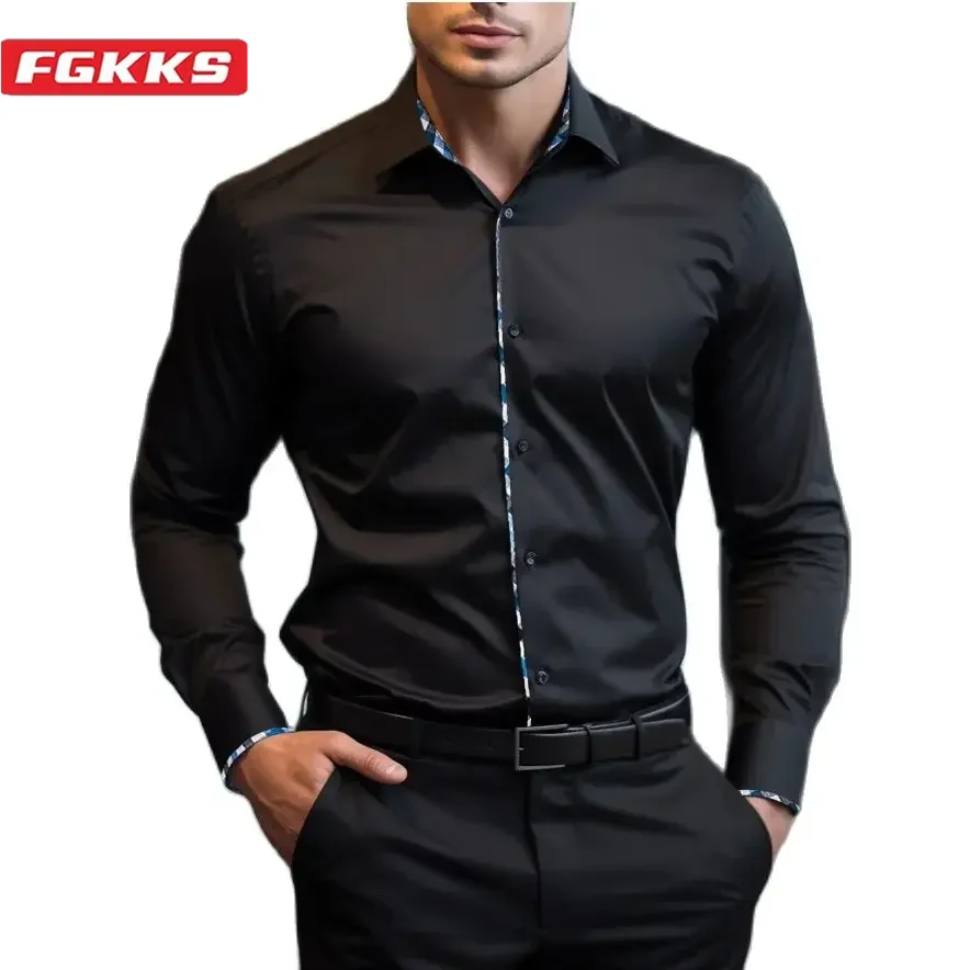 

FGKKS 2024 Outdoor Casual Shirt For Men Solid Color Business Slim Top High Quality Design Hot Casual Street Wear Shirt For Men