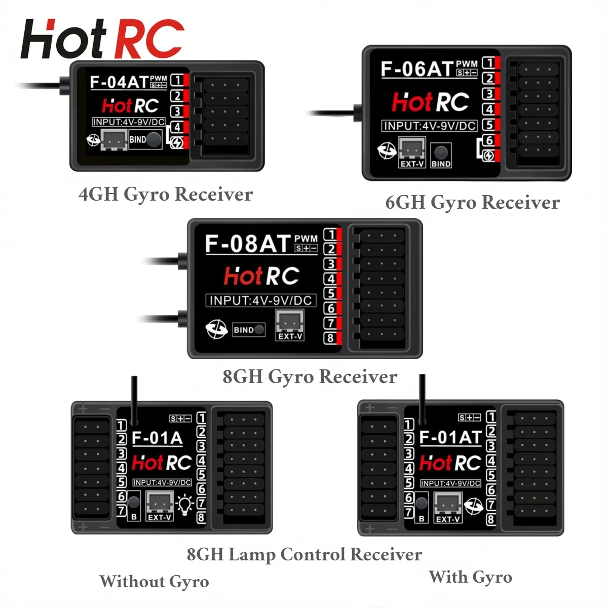 Hotrc All Series Receivers F-04A F-06A F-05A F-08A PWM Gyro Receive F-04AT F-06AT F-08AT for CT-6A/HT-8A RC Car Aircraft Boat