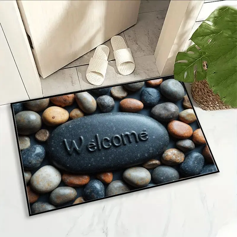 VIKAMA Colorful Simulation Pebble Welcome Doormat, Non-Slip Entrance Rug for Bathroom & Foyer, Vibrant Home Decor