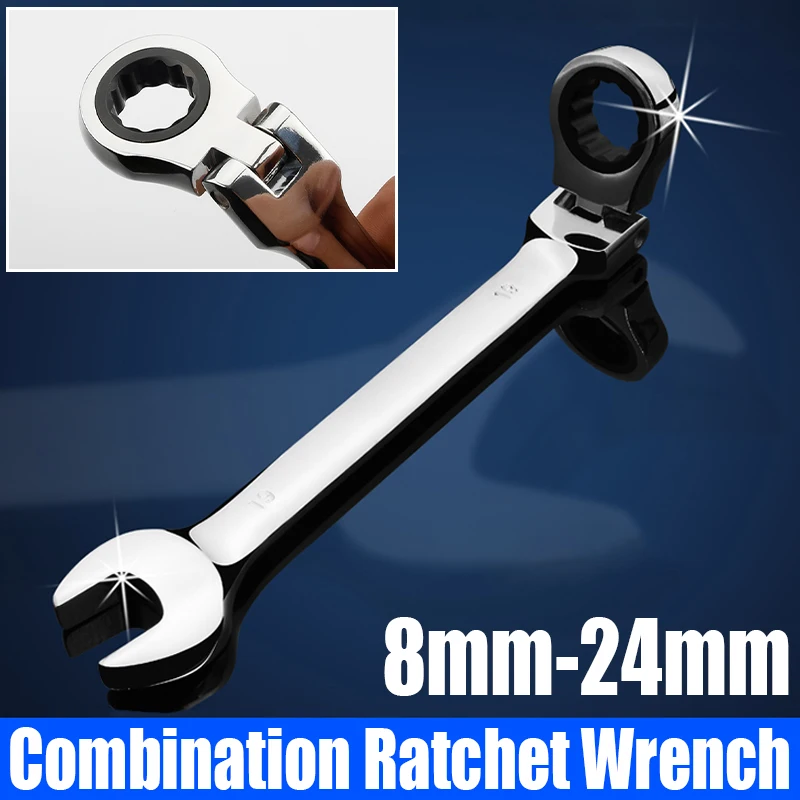 

1PCS Combination Ratchet Wrench With Flexible Head 8mm-24mm Combination Wrench Quick Automatic Ratchet Wrench Car Repair Spanner