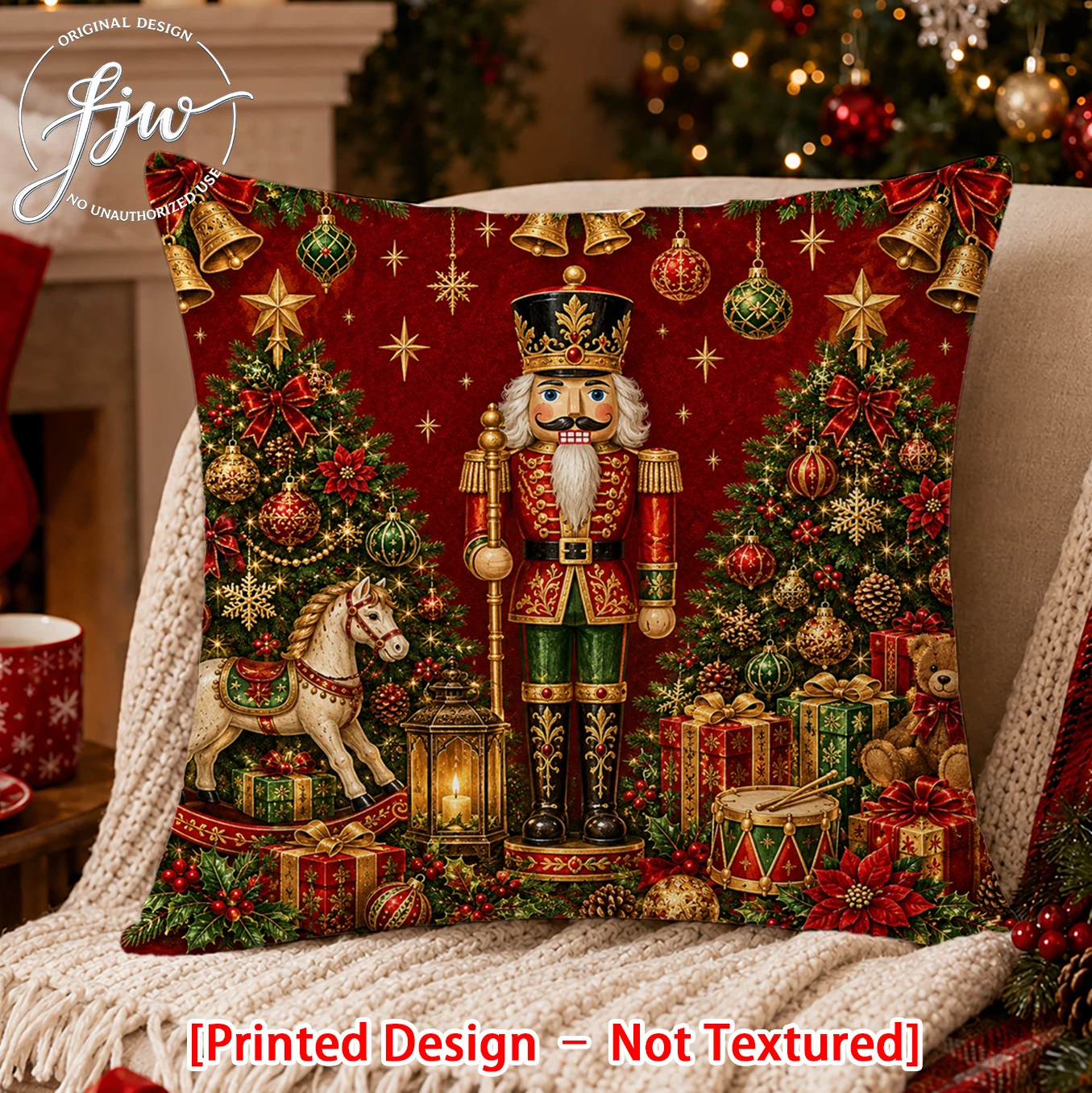 1pc Vintage Christmas Nutcracker Throw Pillow Cover, Holiday Cushion Case for Sofa Bedroom