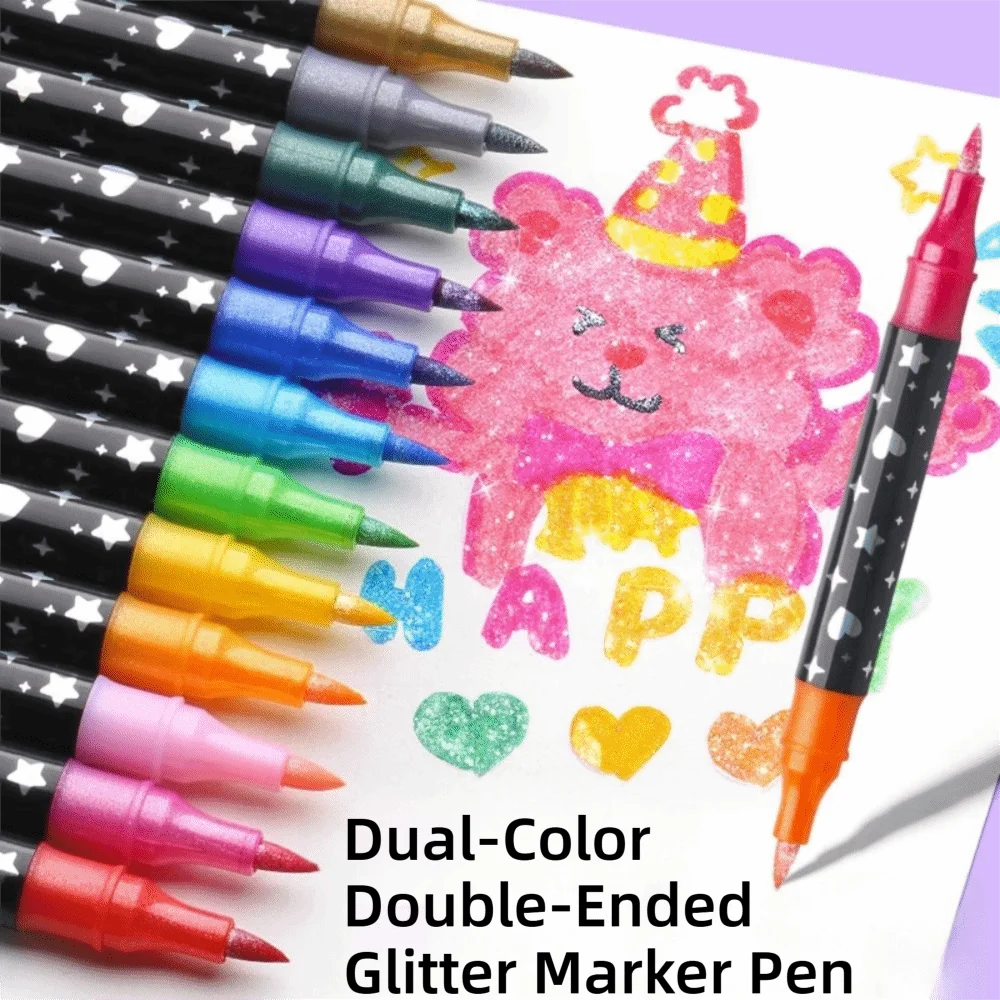 24/48/72/96 Colors Double-Ended Glitter Pens Colorful Quickly Dry Watercolor Pen Glue-Like Ink Soft Tip Fluorescent Pen