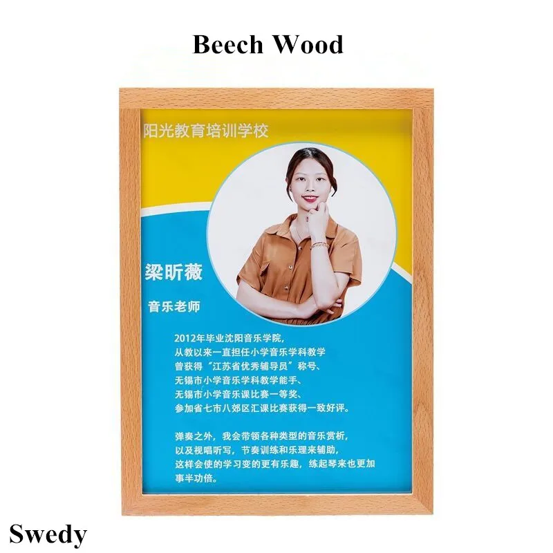 A4 210x297mm Wood Wall Mount Poster Paper Frame Acrylic Sign Holder 8.5x11 Inches No Drilling Menu Holder Photo Picture Frame