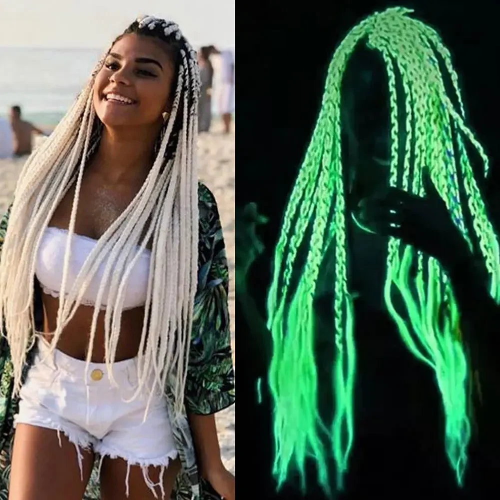 Glowing Synthetic Jumbo Crochet Braids Hair Pure Color Fluorescent Green Shining In Darkness Crochet Braiding Hair Extensions