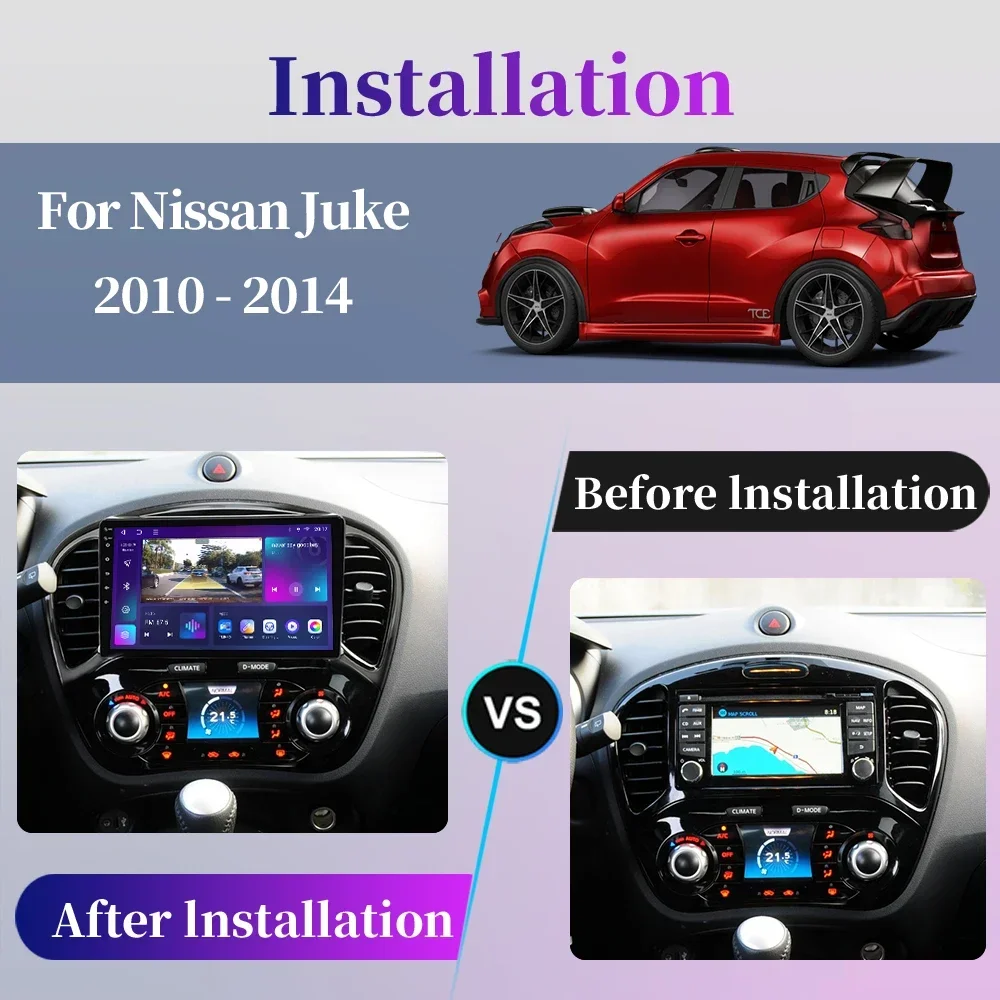 Para Nissan Juke YF15 2010 2011 2012 2013 2014 Rádio automóvel Android Reprodutor de vídeo multimédia Navegação GPS Carplay Ecrã táctil Sistema inteligente estéreo automático