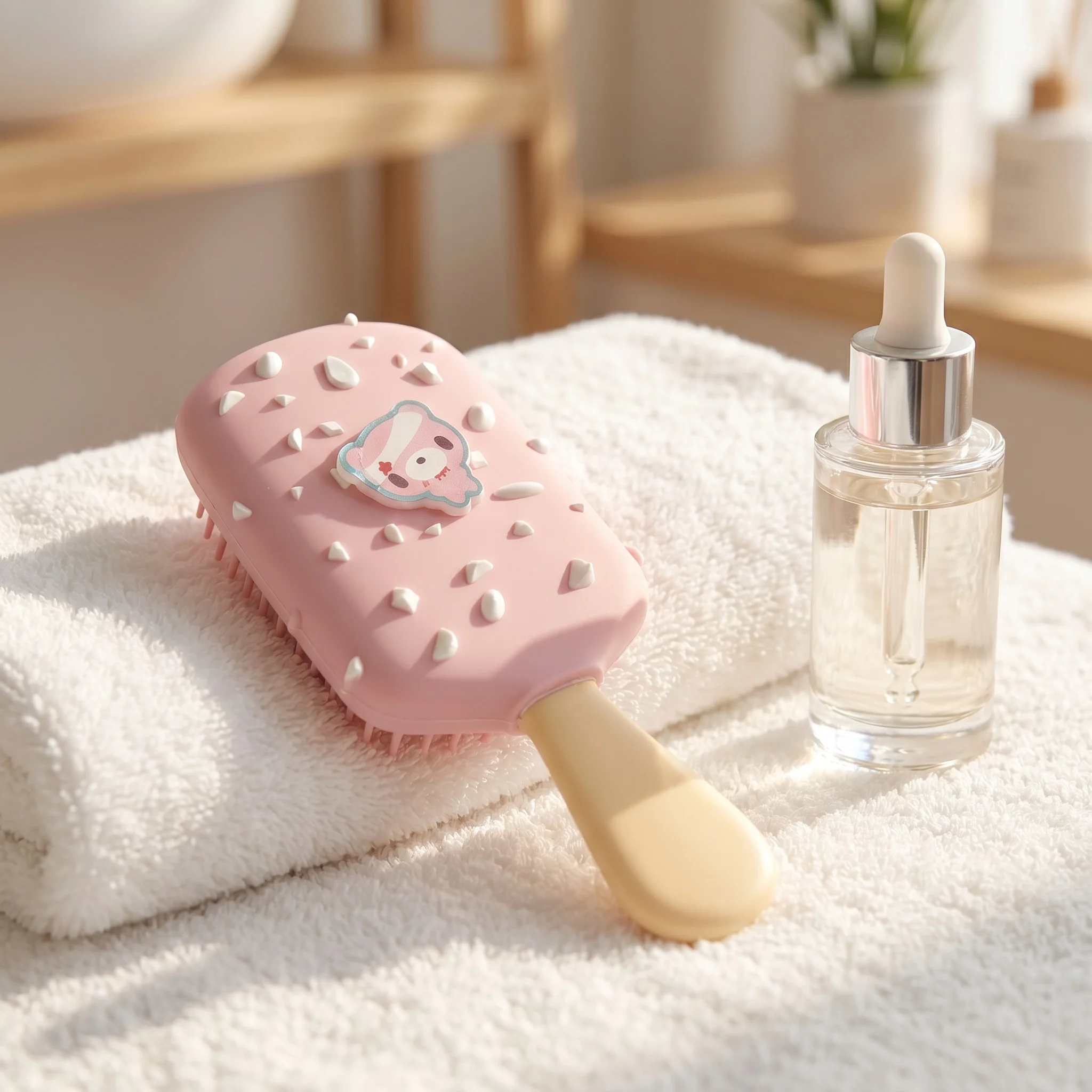 Cute Ice Cream Shape Air Cushion Hair Brush Cartoon Bear Detangling Scalp Massage Comb Portable Anti-static Hairbrush
