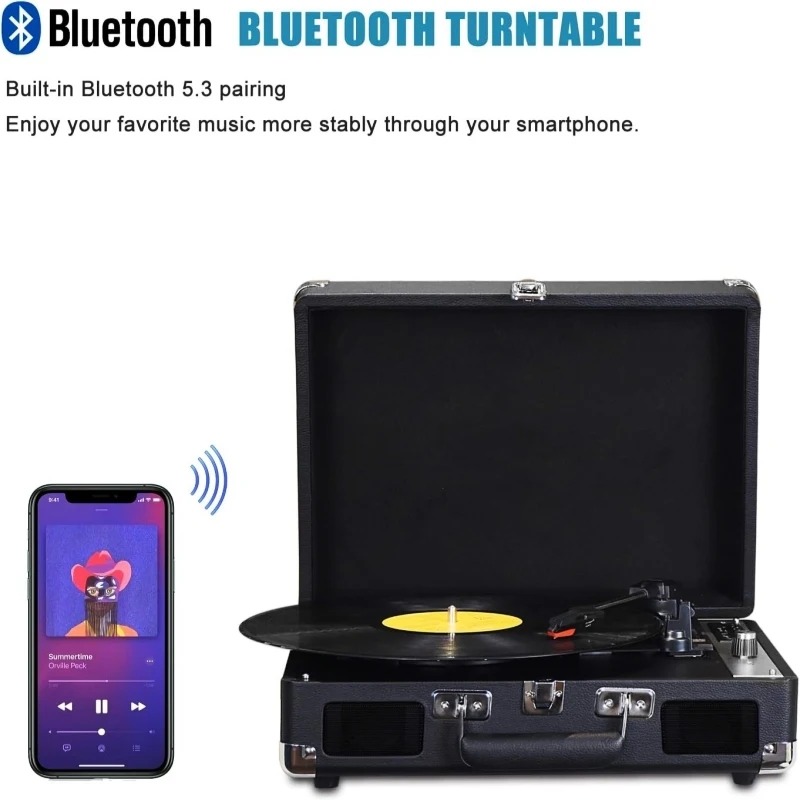 Imagem -03 - Turntable Vinil Bluetooth Speaker Alto-falantes Retro Gramofone Portátil Mala Vintage Player Sistema de Som Surround