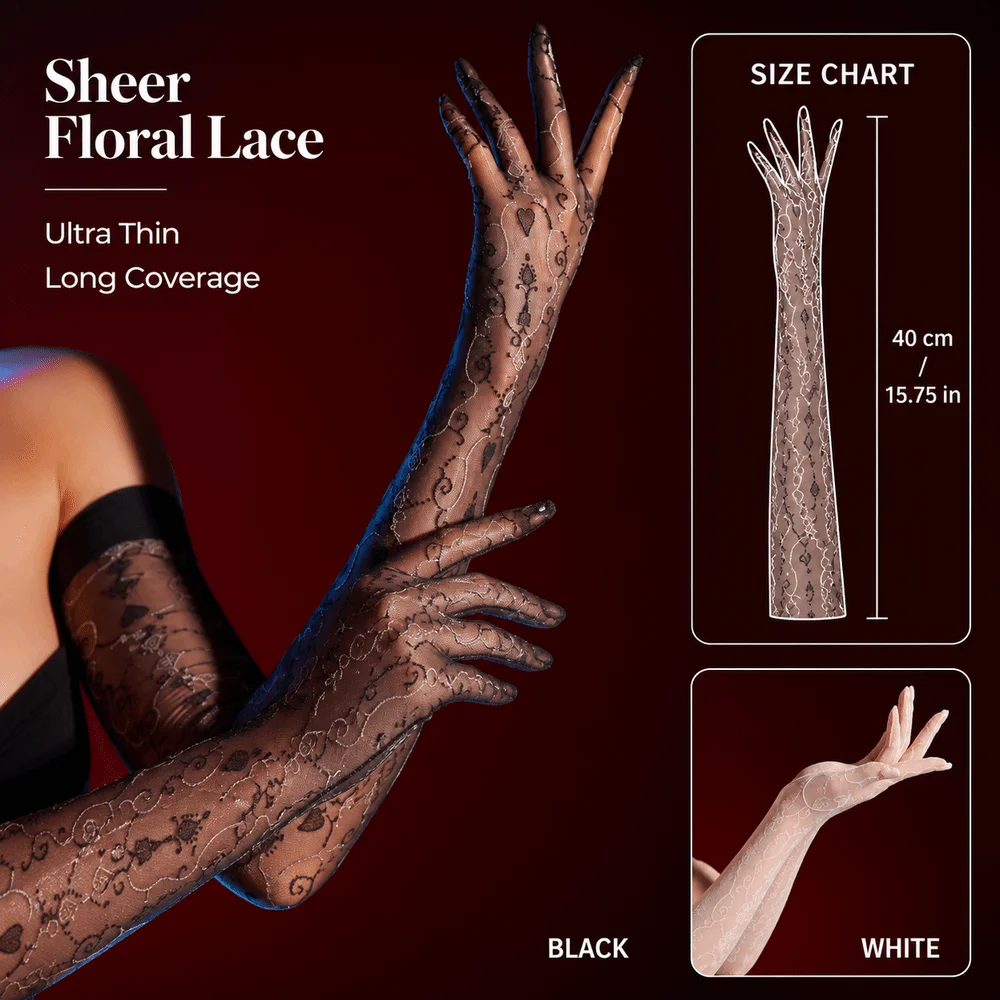 New Floral Five-Finger Glove Sexy Oil Shiny Elastic Sheer Gloves Silky Smooth Ultra Thin Jacquard Glove for Women