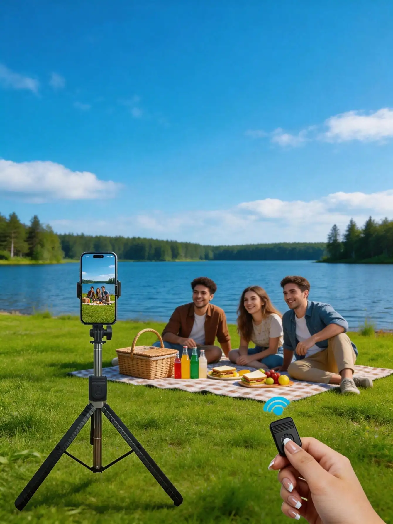 1700mm Extendable Selfie Stick Tripod with Bluetooth Remote, Foldable Phone Monopod for Stable Live Streaming & Vlogging