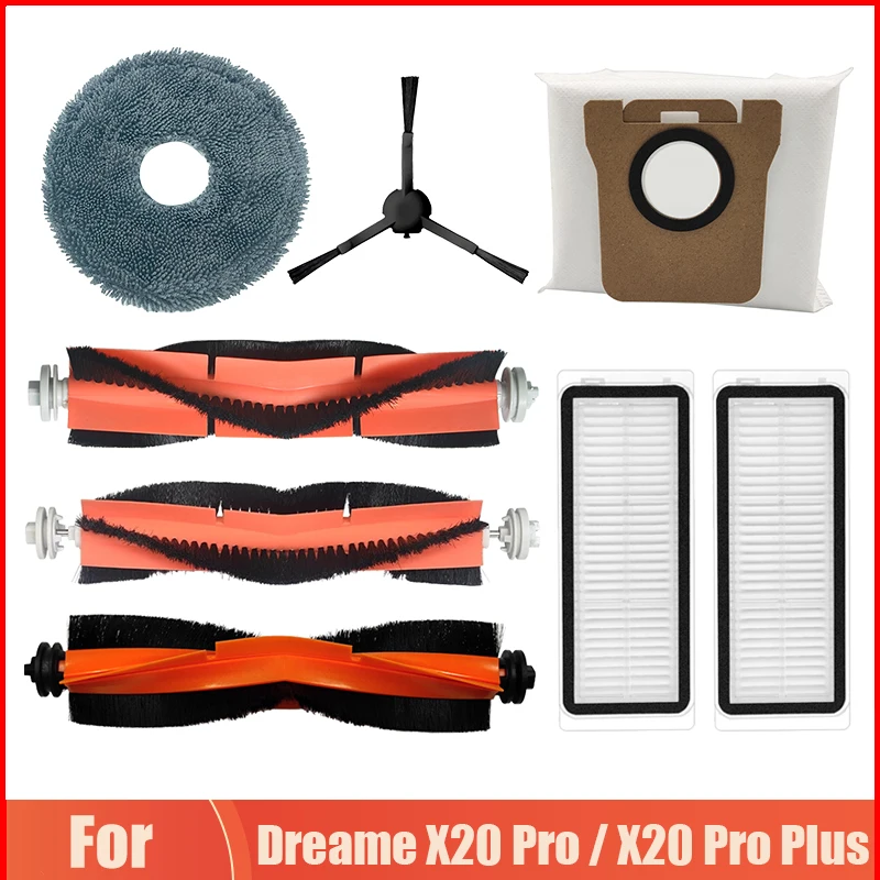 ถุงเก็บฝุ่นผ้าถูพื้นอะไหล่สำหรับ dreame X20 pro/ X20 Pro PLUS ลูกกลิ้งดูดฝุ่น/แปรงด้านข้างอุปกรณ์เสริมตัวกรอง HEPA