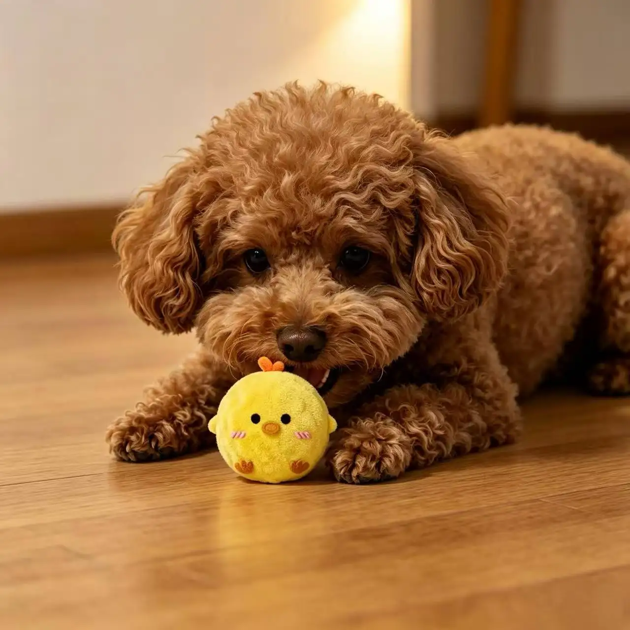 Yellow Chick Bouncing Sound Ball for Dogs & Cats – Bite-Resistant, Pet-Visible Colors, Slow Rebound, Free Cleaning Towel.