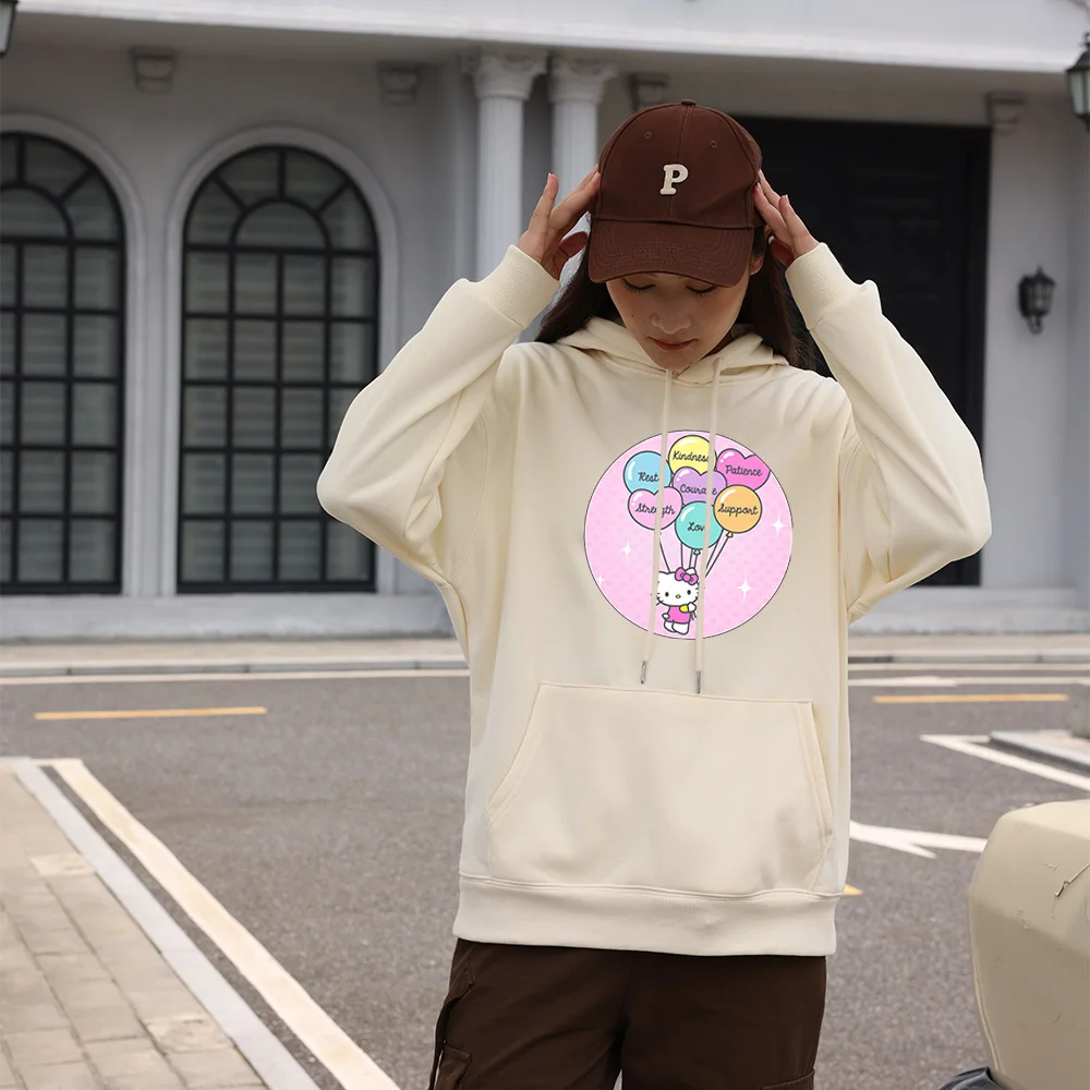 Doce kawaii hello kitty impresso moletom com capuz, pulôver aconchegante 100% algodão, sanrio estilo bonito roupas superiores presente