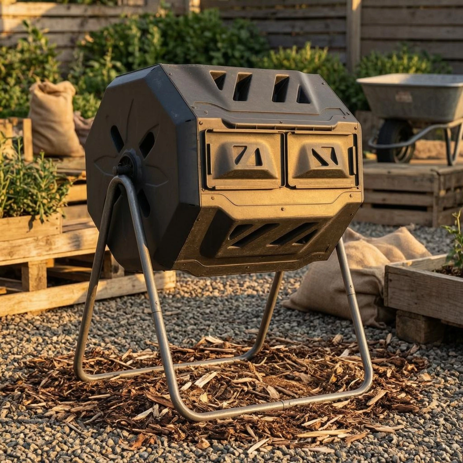 Vented Rotating Compost Bin PP Plastic Octagonal Compost Tumbler