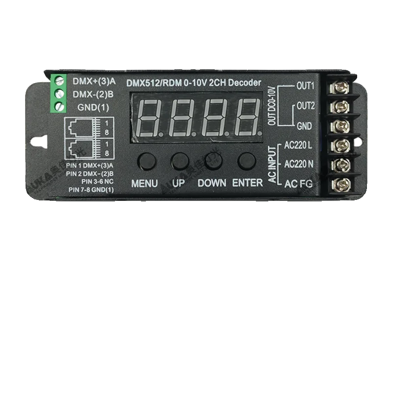 dmx512から0-10vへの調光デコーダー-リニア調光-2チャンネル出力-rdmインテリジェント制御対応