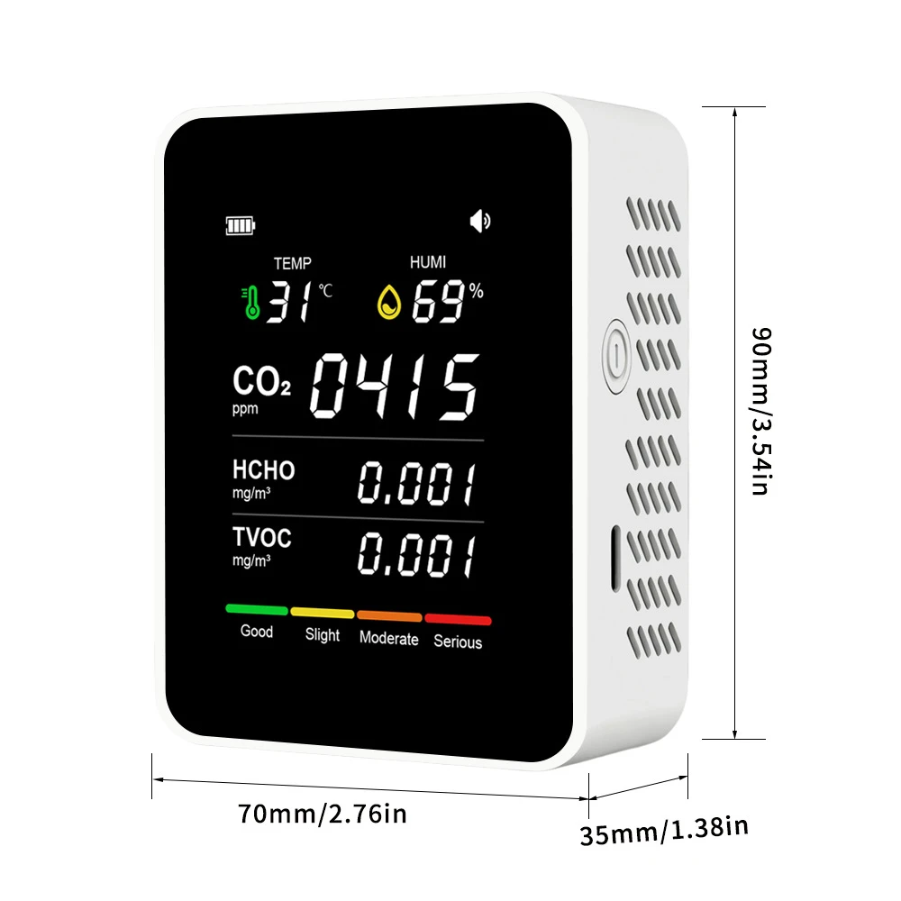 NEW HOT Multifunctional CO2 Meter 5 in 1 Digital Temperature and Humidity Tester Carbon Dioxide Detector TVOC HCHO