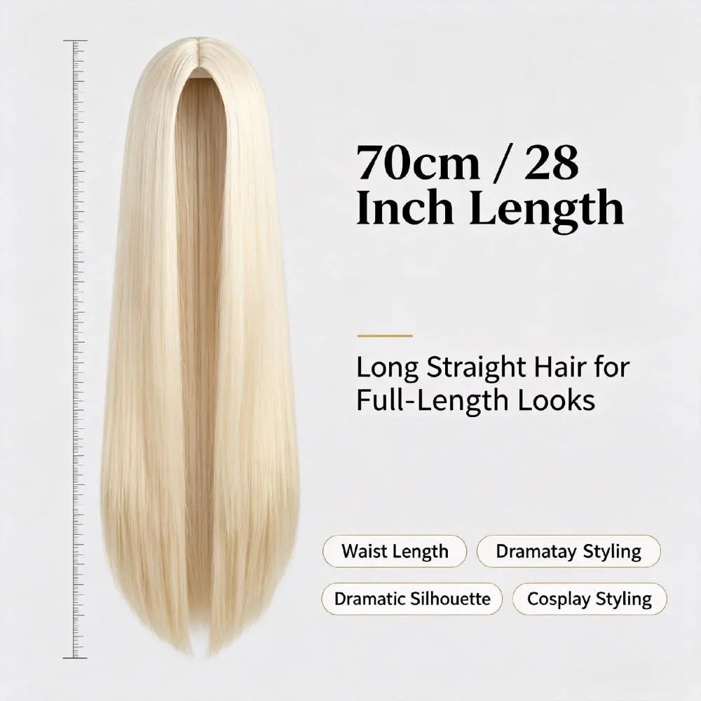 Hot Selling 70cm/28inch High Temperature Fibers Cosplay Halloween Moonlight White Light Blonde Wig Long Straight Synthetic Wigs