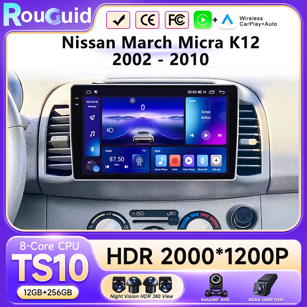 Radio para Auto Android con Reproductor Multimedia de Video, Navegación GPS, Carplay y Pantalla Táctil para Nissan March Micra K12 2002 - 2010