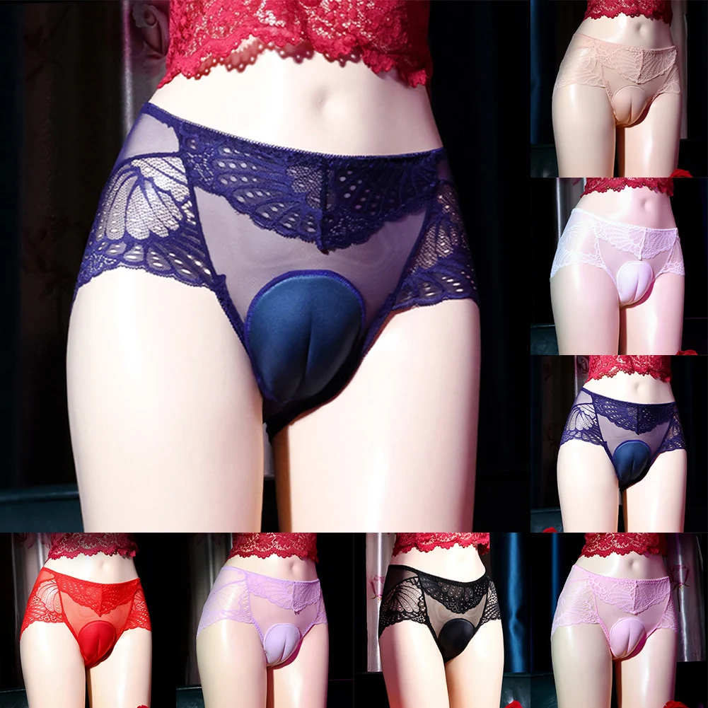 Men Fake Pussy Hiding Gaff Panties Crossdress Shaping Briefs Sissy Underwear Thin Lace See Through Underpants Seductive Knickers