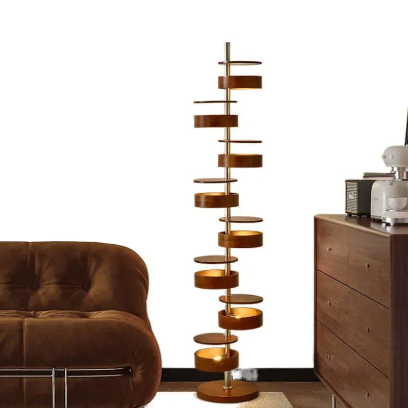 American retro floor lamp, living room creative medieval solid wood sofa edge wabi sabi wind study bedroom bedside vertical lamp