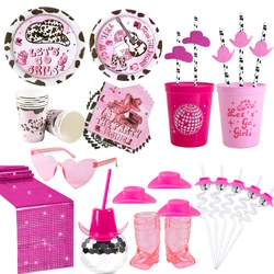 Pink Western Cowgirl Birthday Party Decoration Plate napkin Cowgirl Boot Cup disco straw Rodeo Disco Bachelorette Party supplies