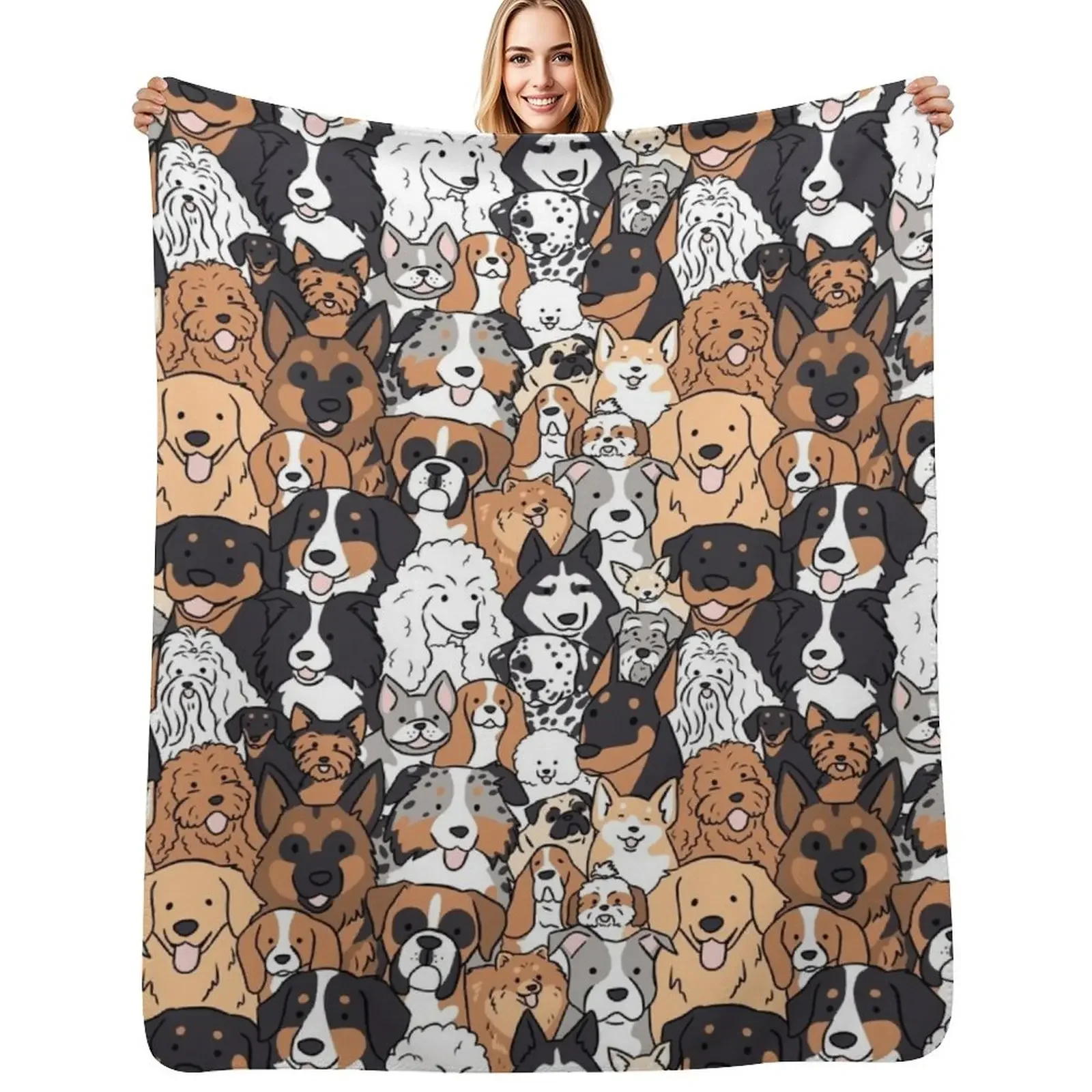 

So manny dogs! A cute cartoon dog breeds illustration pattern Throw Blanket bed plaid Flannel Fabric Furry Blanket