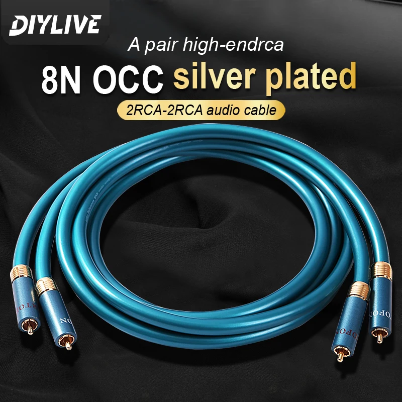 DIYLIVE Para wysokiej jakości kabli RCA 8N OCC ze srebrem do wzmacniacza CD, kabel połączeniowy audio 2RCA do 2RCA (męski-męski) — zdjęcie produktu 1