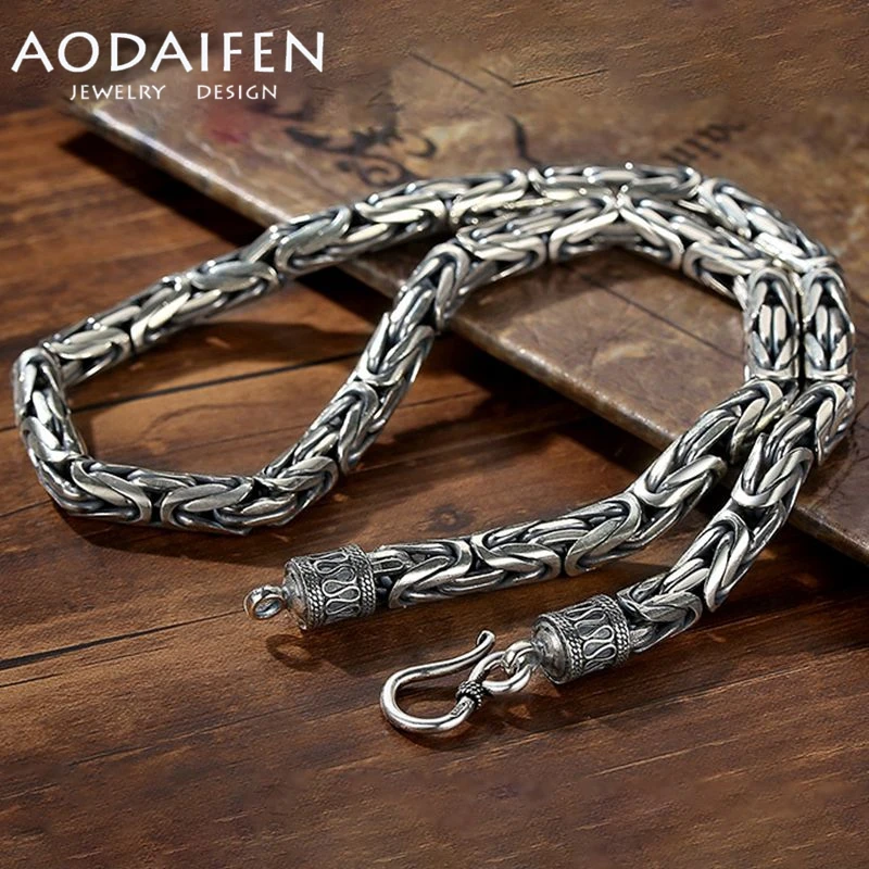 AODAIFEN Domineering Retro Sterling Silver Handcrafted Safety Pattern Necklace for Men\'s Generous Fashion Trend Hip Hop Jewelry