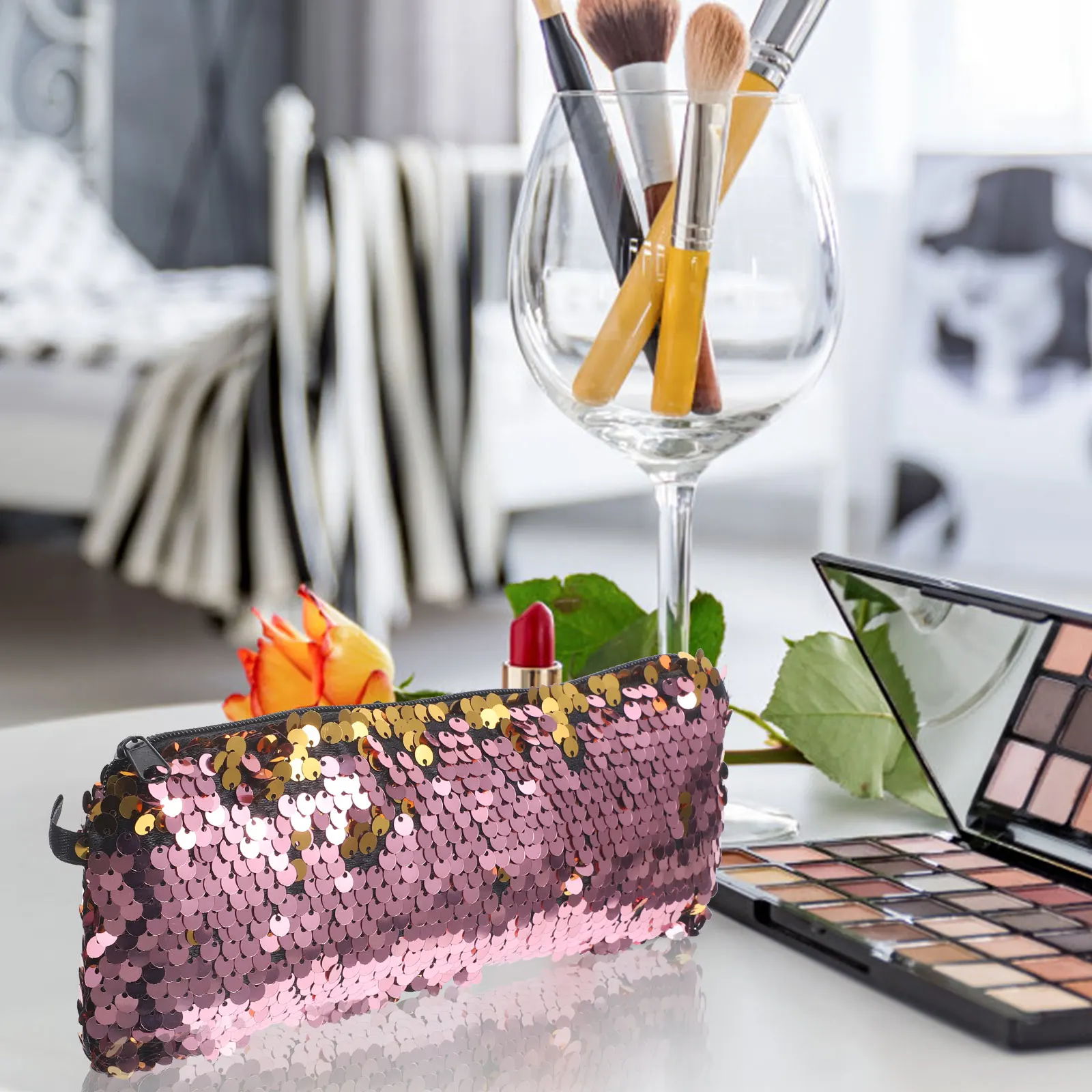

Makeup Bag Glitter Organizer Travel Pouch Portable Storage For Earphones Cables Toiletries Large Capacity