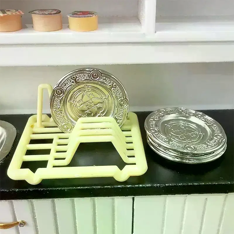 1:12 Dollhouse Miniatures Dish Rack Model Kitchen Accessories For Doll House Micro Landscape Ornaments Kids Pretend Play Toy DIY