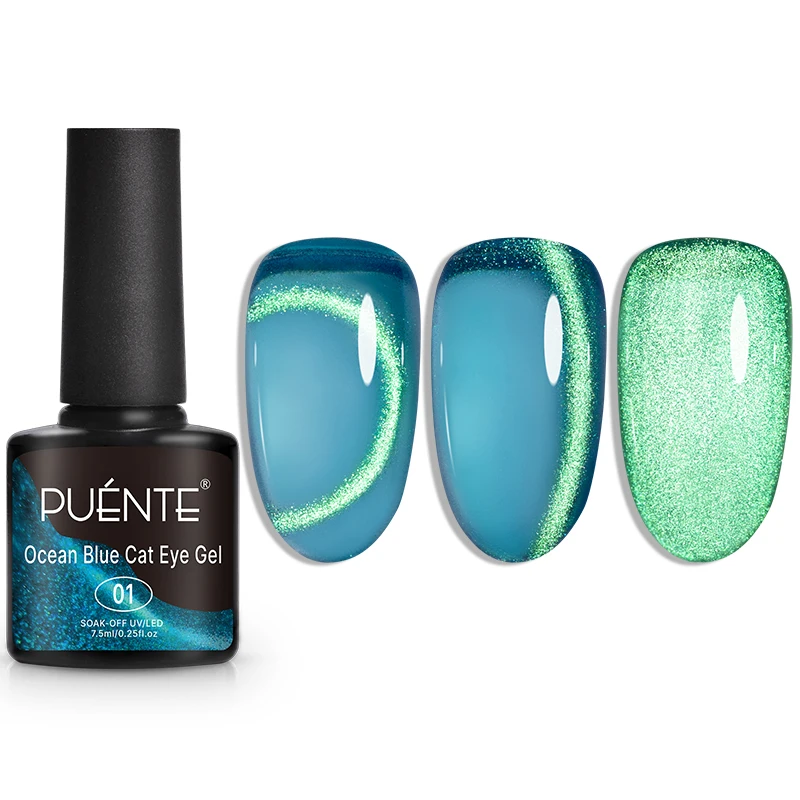 PUENTE 7.5ML vert scintillant paillettes Gel oeil de chat vernis à ongles vert cristal chat magnétique Gel à ongles tremper vernis Semi-Permanent