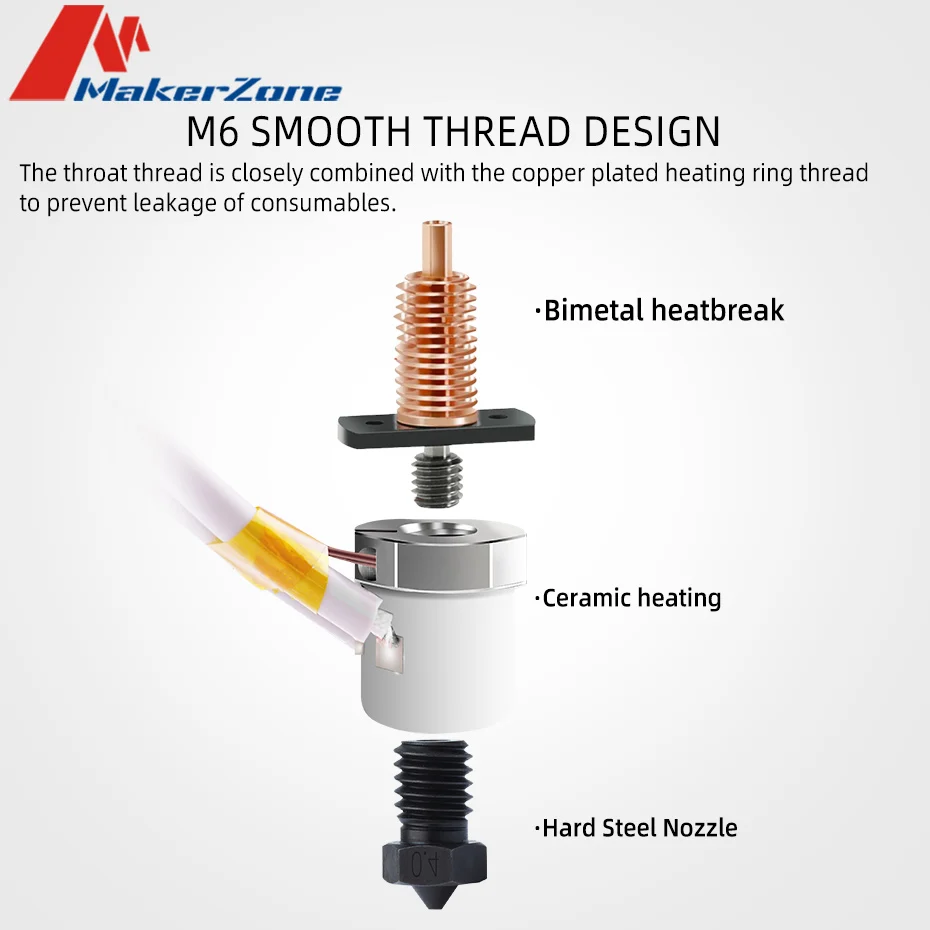 Nieuwe Hoogwaardige V6 Keramische Verwarmingskern Hotend Bimetaal Heatbreak Gehard Staal Mondstuk Compatibel Met E3d V6 3d Printer