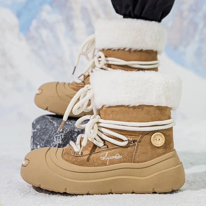 Winter Couple-style Outdoor Snow Boots, Anti-slip and Wear-resistant Thick-soled Cotton Boots, Padded and Warm Short Boots