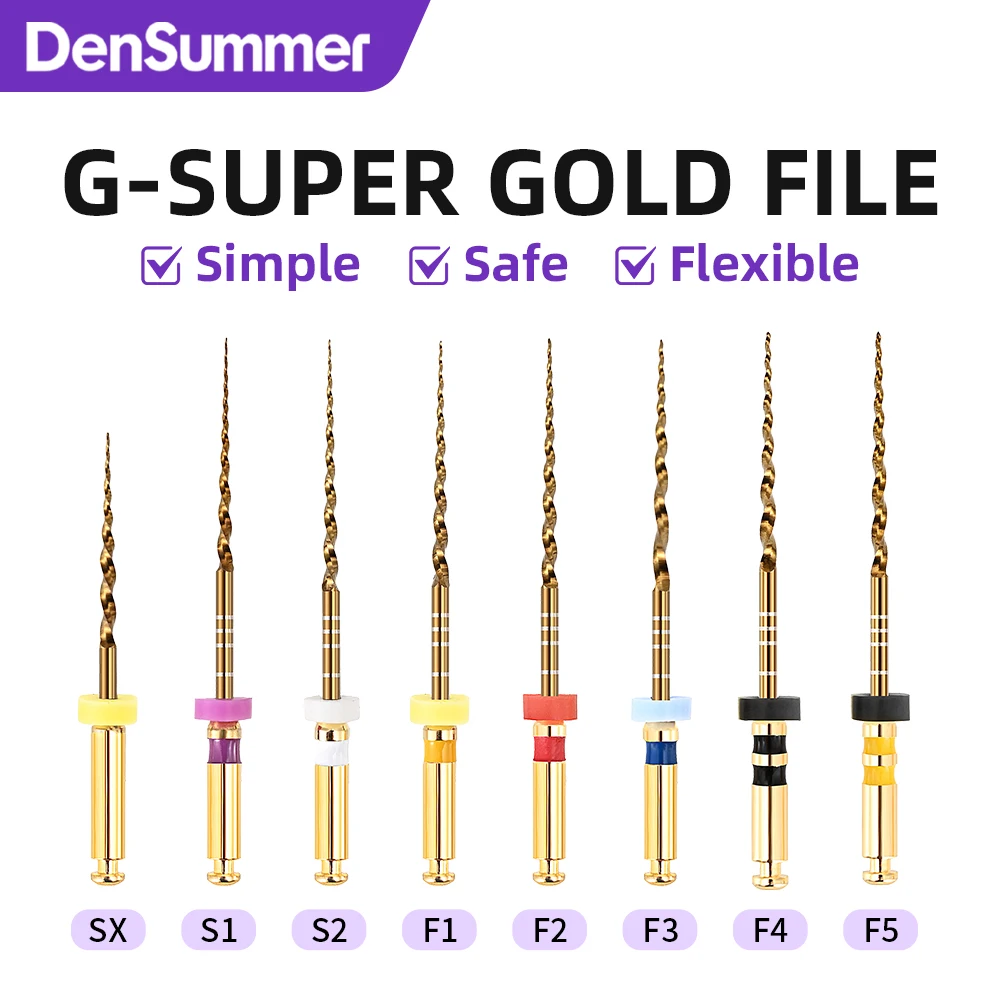DenSummer Dental Endodontic Gold Flexible Rotary Files Nickel Titainium Golden Engine Use Files 31mm SX-F3 Dentistry Tools