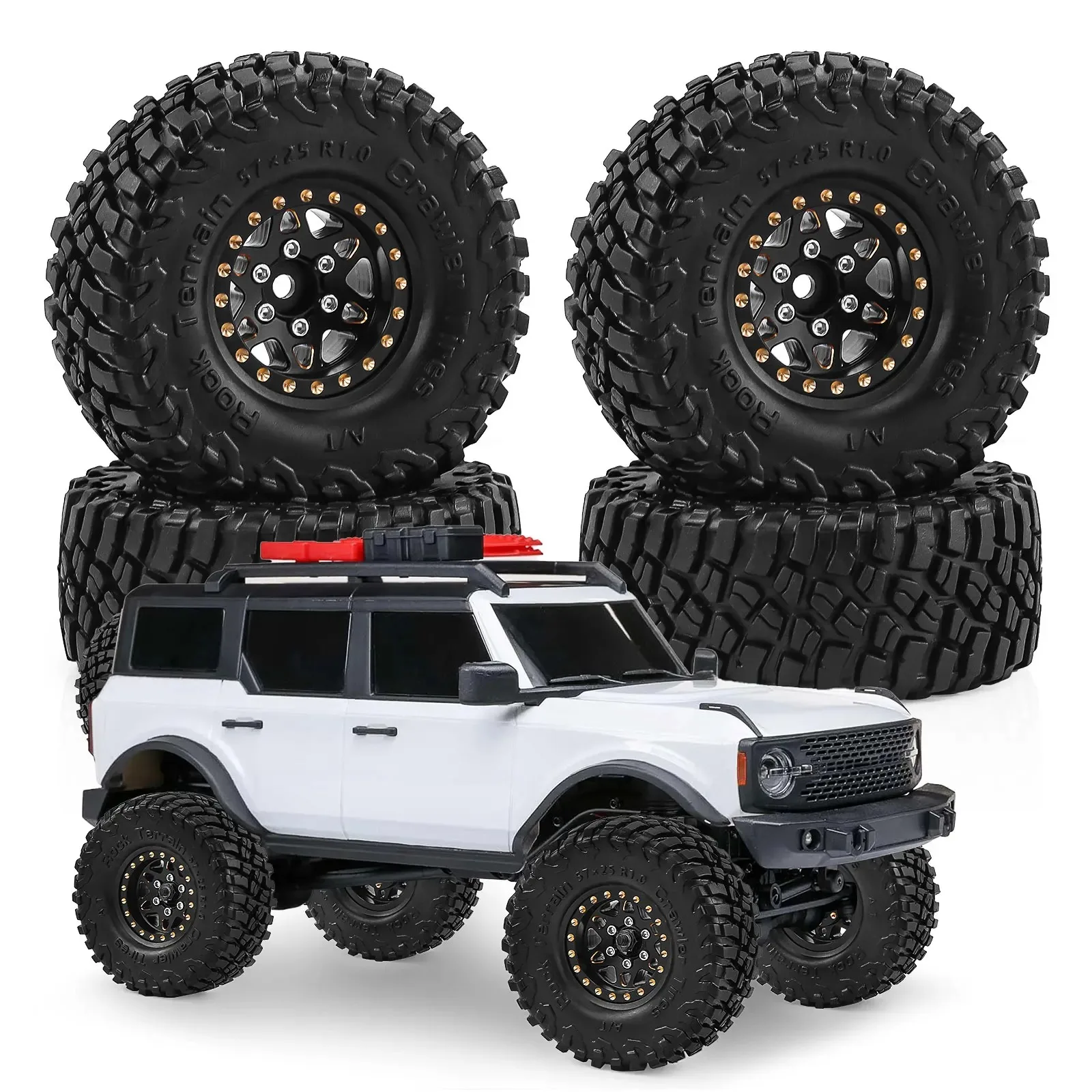 

4pcs 1.0 Inch Brass Wheels and Tires 4PCS Heavy Weight Upgrade Performance Parts for 1/18 1/24 RC Crawler TRX4M SCX24 FCX24