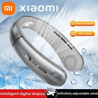Xiaomi USB Hanging Neck Fan Portable Bladeless Mini Rechargeable Mute LED Digital Display Electric Fans Air Cooler New