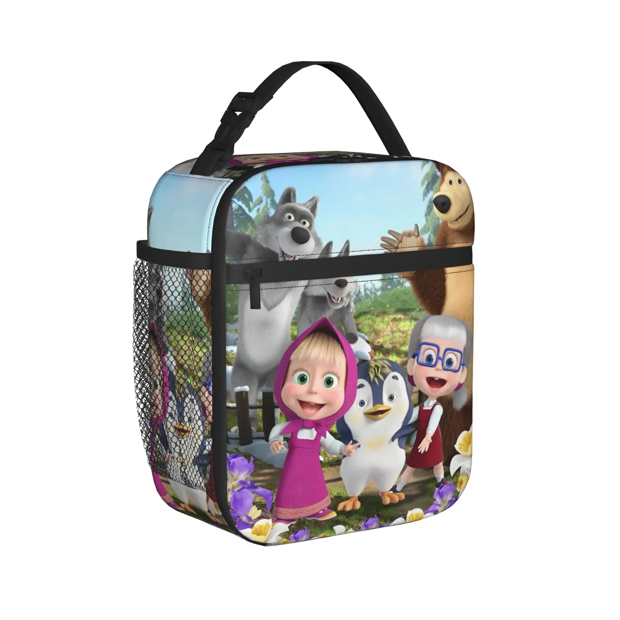 Cute M-Masha And Bear Insulated Lunch Bags Cooler Bag Reusable,Lunch Container High Capacity Tote Lunch Box Food Storage Bags