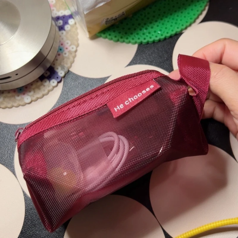 Borsa per carte per organizer per auricolari, rossetto, chiave di grande capacità, serie scura, portamonete quadrato tridimensionale vintage in rete di nylon