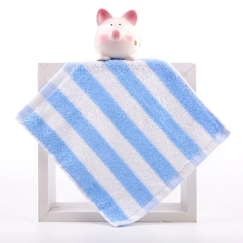 

1Pc 25x25cm Small Square Striped Terry Cotton Portable Children Kids Bathroom Hanging Hand Face Towel