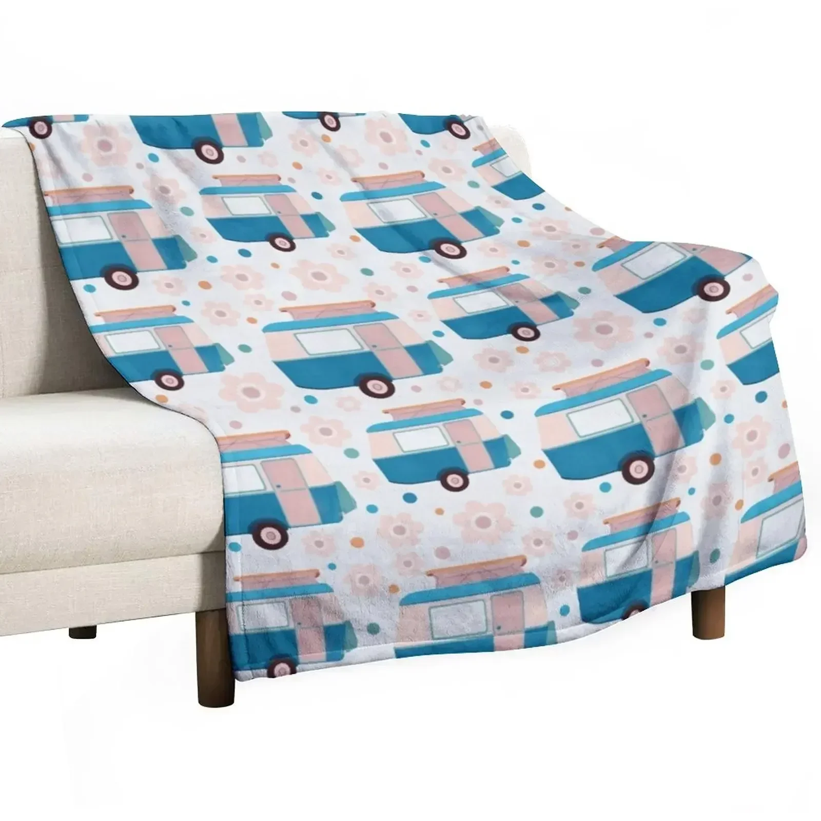 Pastel Daisy Dot Vintage Caravan Pattern Throw Blanket Summer Warm Quilt Soft Plaid Loose Thermal Blankets