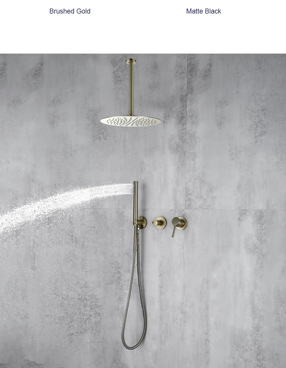 Dusch system aus gebürstetem Gold Set Bad Wasserhahn Decke 8 "-12'' Regen Dusch kopf 2 Wege Umlenker mit Misch ventil Messing Kit – Detail 7