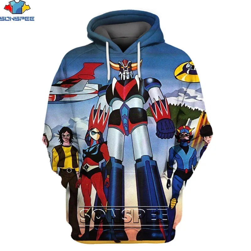 SONSPEE Vintage Anime Goldorak Hoodie 3D Printing Men Women’s Retro Classic Nostalgia Robot Man Oversize Pullover Hoodies Kids