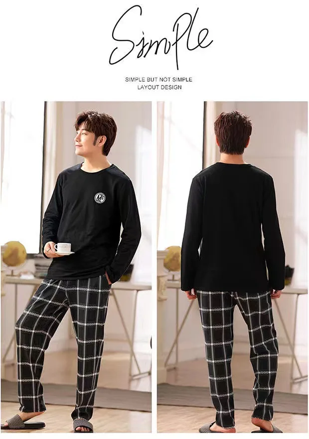 2 Teile/satz männer pyjamas set von große größe langarm lange hosen herbst und winter studenten hause kleidung rundhals herbst m – Detail 19