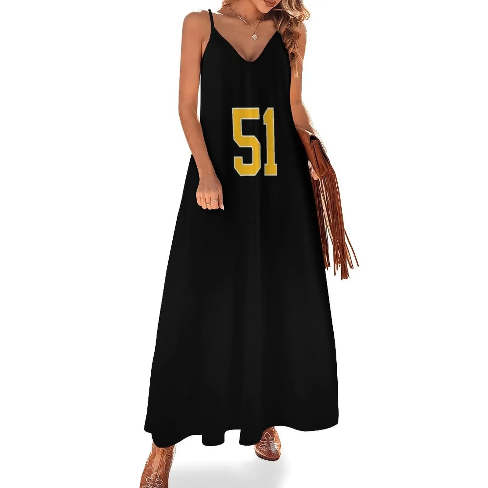

Yellow Number 51 lucky sports jersey fifty one Sleeveless Dress long sleeve dress Evening dresses Dress