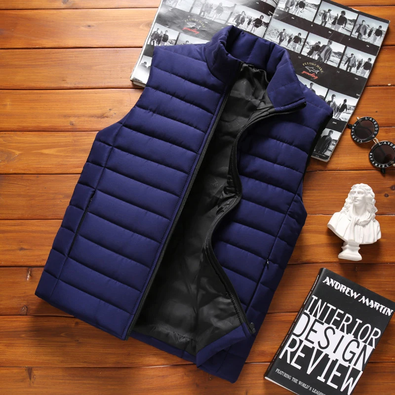 Men\' Sleeveless Vest Jackets Winter Fashion Male Cotton-Padded Vest Coats Men Stand Collar Warm Waistcoats Clothing 5XL