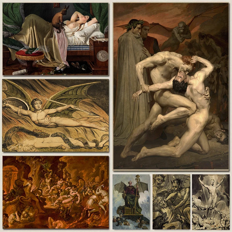 Pósteres de escena de Macabre Dark Hell, turado gótico clásico, impresiones Damned in Hell, pintura en lienzo, imágenes artísticas de pared, decoración de la habitación del hogar